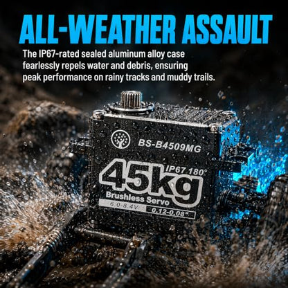 45KG Servo Large Torque HV Full Metal Gear IP67 Waterproof Steering Brushless Digital Servo with 25T Servo Horn for 1/6 1/8 1/10 RC Car Parts (BS-B4509MG-180 Degree) - color: Bs-b4509mg-180 Degree