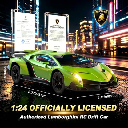 Axirata 1:24 Scale Lamborghini Remote Control Car Lambo Toy Car（Green） | Lamborghini Toy Car Officially Licensed 25KM/H Fast RC Drift Car with LED Light 2.4GHz Race Cars for Boys Girls Birthday Gift
