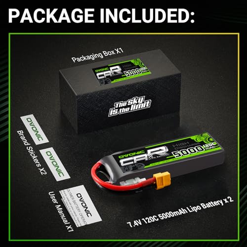 OVONIC 2S Lipo Battery TRA Plug RC Car Battery 7.4V 120C Lipo for RC Car Trucks 1/8 1/10 RC Vehicles(2 Packs)