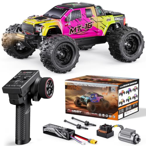 MT16 1/16 50MPH Brushless 4WD RC Truck,All-Terrain Remote Control Car Adult | with 3S Battery,Waterproof Fast Off-Road 4X4 RC Truggy for Adults,Suitable as Gift for Snow/Sand Adventures-Gradient Pink - color: Pink, size: 1/16