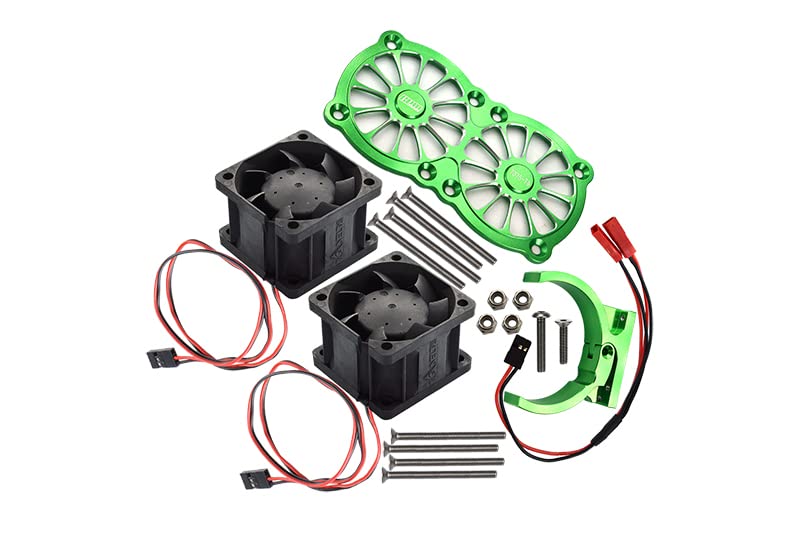 GPM Upgrades Aluminum 7075-T6 Motor Heatsink with Dual Cooling Fan and Adjustable Mount for 1/5 Kraton 8S BLX Monster Truck (ARA110002) (ARA5810) 1/5 X-MAXX XO-01 RC Cars (Green)
