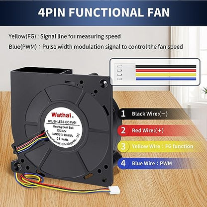 Wathai PWM 4Pin 120mm x 32mm Brushless Blower Fan 12V High Airflow Ball | Dual Ball High Speed 1232 4Pin fan for DIY Projects Electronics Cooling System - style: 120mm 12V 4Pin