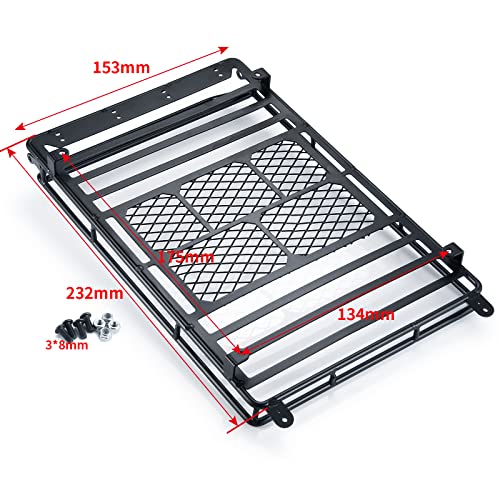 Metal Luggage Carrier Roof Rack 232 * 153mm for 1/10 Axial SCX10 SCX10 II III Wrangler 90046 AXI03007 RC Crawler Car Steel Luggage Tray Roof Rack (Black)