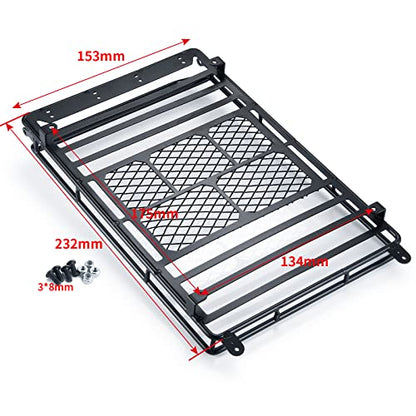 Metal Luggage Carrier Roof Rack 232 * 153mm for 1/10 Axial SCX10 SCX10 II III Wrangler 90046 AXI03007 RC Crawler Car Steel Luggage Tray Roof Rack (Black)