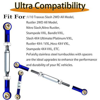 Stainless Steel Turnbuckles Fit for 1/10 Traxxas Slash 4X4 2WD,74-108mm Adjustable Camber Links for Rustler 2WD 4X4,Hoss 4X4,Stampede 4X4,Bandit 2WD 4X4 Upgrades Hop Ups Parts,Navy Blue - color: Navy Blue