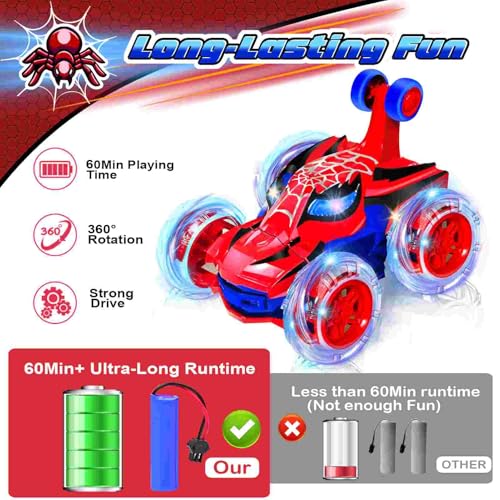 Kids Toys Spider RC Car for Boys 4-7 - Cool Spider Monster Remote Control Crawler Toy 360° Flip Fast Stunt & 4WD Light Up Wheel - Fun Boy Gift Idea for Birthday Chirstmas Stuff Age 3 4 5 6 7 8 - color: Spider