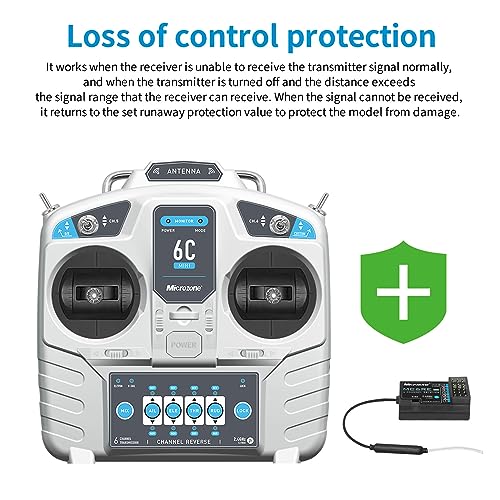 GoolRC Microzone MC6C 2.4GHz 6CH Remote Controller Mode 1 Transmitter and MC6RE Receiver Radio System for RC Airplane Drone Multirotor Helicopter Car Boat 6CH Receiver