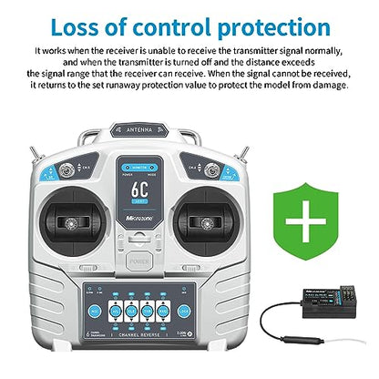 GoolRC Microzone MC6C 2.4GHz 6CH Remote Controller Mode 1 Transmitter and MC6RE Receiver Radio System for RC Airplane Drone Multirotor Helicopter Car Boat 6CH Receiver