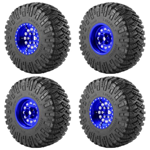 4PCS Aluminum 1.9" Beadlock Wheels Deep Dish Wheel Rims Upgrades for Axial SCX10 I II III TRX4 GEN7 GEN8 1/10 RC Crawler Truck Car (Blue) - color: Blue