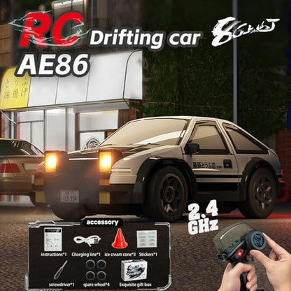 1/64 Scale Drift RC Car, 2.4Ghz Mini Sports Car, 4WD RC Truck Model Toys, Full Proportional, with Replaceable Tires, Gift for Adults and Kid - color: Gray