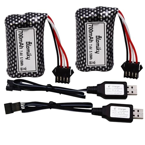 Blomiky 2 Pack 7.4V 600mAh Li-ion SM-4P Plug Rechargeable Battery and Cable Suitable for HJ812 HJ820 HJ822 TX126 RC Boat /HJ812 Battery