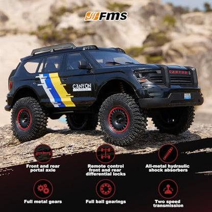 FMS Canyon 1/10 RC Crawler with Innovative DIG System LCG Chassis,Pro 4x4 RC Rock Truck with Portal Axles, 2-Speed Transmission, Full Metal Oil Shocks,High Simulation Remote Control Car