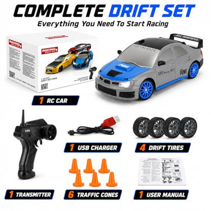 Liberty Imports RC Drift Car 1/24 2.4GHz 4WD Remote Control Sport Racing On-Road Vehicle with LED Light, Batteries and Drift Tires (Style 1) - style: Silver