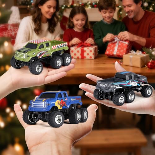 Mini Rc Truck, 1:64 Scale Monster Truck Remote Control Car with Lights, 2.4Ghz Remote Control, Mini Alloy Monster Truck Rc, Speed/Steering Adjustable (Blue) - color: Blue