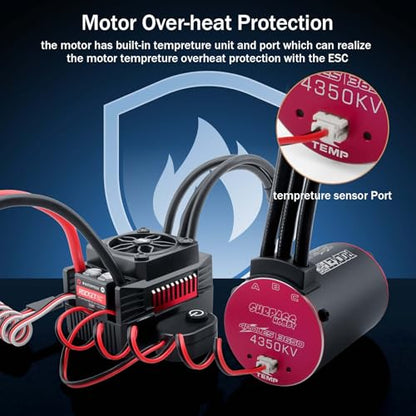 Surpass Hobby 3650 Brushless Motor and ESC for 1/10 RC Car(4350KV 90A) | Supersonic brushless motor and esc,Waterproof ESC Shaft 3.175mm Brushless Motor for 1/10 RC Cars Trucks - style: SUP3650 Motor 4350kv +90A V2