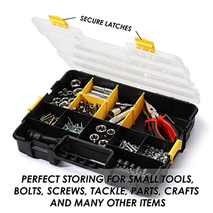 MIXPOWER 2 Pieces 34-Compartment Toolbox Organizer sets, 20 Removable Dividers, Black/Yellow, 2 Pieces Set, Excellent for Screws, Nuts, Small Parts - size: Black/Yellow