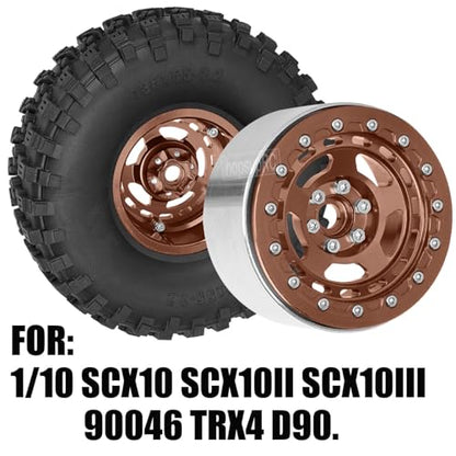 2.2in Aluminium Wheels&Wheel Rim Tires Beadlock Wheel&Wheel Hub Rim Upgrades Part for 1/10 SCX10 SCX10II SCX10III 90046 TRX4 D90.4PCS(135 * 55MM),Bronze - color: Bronze(4pcs）