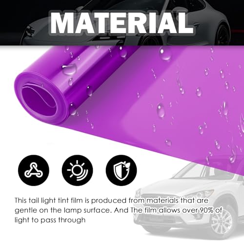 12×47" Car Headlight Tint Film,Cuttable Taillight Tint Film Kit with Squeegee & Cutter,Waterproof Tail Light Tints Films Car Exterior Accessories for Headlights Fog Lights Tail Lights (Purple) - color: Purple