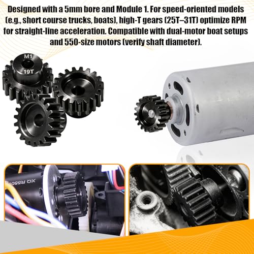 M1 Gear 19T 5mm Bore 3-Pack – High-Precision Hardened Steel Motor Pinion Gear for 1/8 1/10 RC Crawler, Monster Truck, Short Course Truck & Boat (Compatible with Traxxas Axial, FMS, HSP Redcat Losi) - style: M1 3Pcs 19T