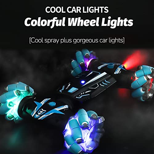 GoolRC Gesture Sensing RC Stunt Car with Light & Music, 4WD 2.4GHz Remote Control Car, Hand Controlled RC Cars with Double Sided 360?Rotating and Cool Spray (Blue)