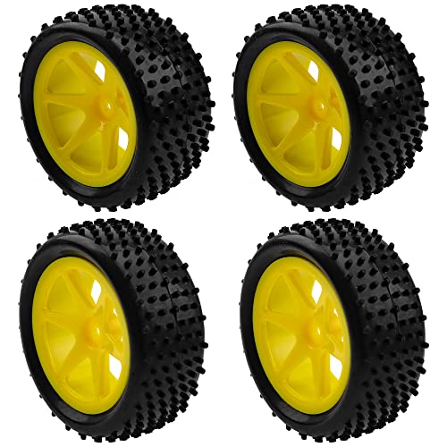 12mm Hex Plastic Wheel Rims & OD 88mm/3.46" Rubber Tire Front Rear Tyre Compatible with Redcat HPI HSP ExceedRC Kyosho Losi 1/10 Scale Off Road Buggy (Yellow) - color: Yellow