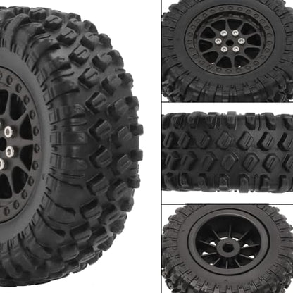 RC Tires & Wheels Set, 70x25mm Soft Rubber Tires with Foam Inserts, 5mm HexPlastic Beadlock Rims for 1/12 MN D90/D91/MN98/MN99S & 1/16 WPL C14/C24/C54/C64/C74/B16/B36 (A;Black) - color: A;Black