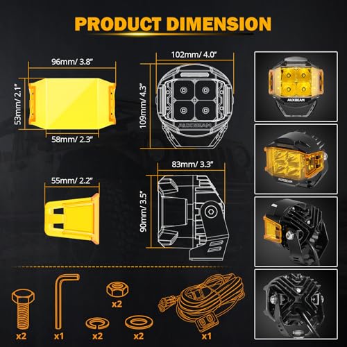 Auxbeam V-MAX Series 4'' 92W Round LED Pod 270° Side Shooter Ditch Lights | 8960LM Pod Lights, Side Shooter LED Offroad Lights with DRL, Spot Flood Combo Beam, 3 Lighting Modes, Auxiliary Pod Light - color: 4in Round LED Pod