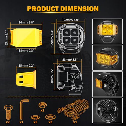 Auxbeam V-MAX Series 4'' 92W Round LED Pod 270° Side Shooter Ditch Lights | 8960LM Pod Lights, Side Shooter LED Offroad Lights with DRL, Spot Flood Combo Beam, 3 Lighting Modes, Auxiliary Pod Light - color: 4in Round LED Pod