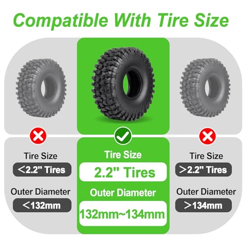 2.2" Crawler Tire Inserts, 4-Pack — Soft Silicone Rubber, Fits 132–134 mm (5.25" OD), 125×45 mm — Waterproof, Firm Sidewall Control, Rock/Trail Traction Boost (Green) - color: Green