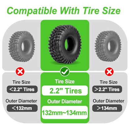 2.2" Crawler Tire Inserts, 4-Pack — Soft Silicone Rubber, Fits 132–134 mm (5.25" OD), 125×45 mm — Waterproof, Firm Sidewall Control, Rock/Trail Traction Boost (Green) - color: Green