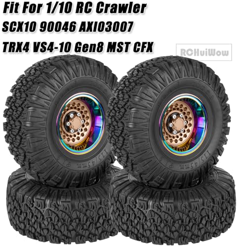 RC 1.9 Beadlock Wheels and Tires Rainbow Wheels for 1/10 SCX10 90046 AXI03007 TRX4 VS4-10 Gen8 MST CFX,Alloy Aluminium 1.9 rc Wheels 1.9 rc Beadlock Tires,Bronze