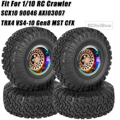 RC 1.9 Beadlock Wheels and Tires Rainbow Wheels for 1/10 SCX10 90046 AXI03007 TRX4 VS4-10 Gen8 MST CFX,Alloy Aluminium 1.9 rc Wheels 1.9 rc Beadlock Tires,Bronze