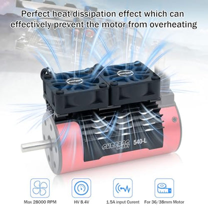 Surpass Hobby RC Motor Cooling Fan 30mm Twin Fans with Metal Heatsink for 1/8 1/10 RC Car 3650 3660 540 550 Brushless Motor (Black) - style: Black-Dual Fan for 36mm motor