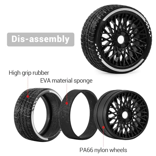 4PCS RC Highway Off-Road Truck Wheels & Tires - Compatible with 1/8 Typhon 6S BLX, 1/7 Infraction 6S BLX/Limitless - Foam Insert Plastic Rims （4 Small ） (Black（4pcs）) - color: Black（4pcs）