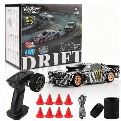 [2026 Upgrade 1/43 Mini RC Drift Car with Gyroscope, 4WD RTR | Gyro Mini Drift RC Car, 1/43 RC Drift Car Toys for Kids Ages 8-14, Birthday Gifts for Boys Girls, 2 Tire Sets, 8 Cones - color: Camouflage