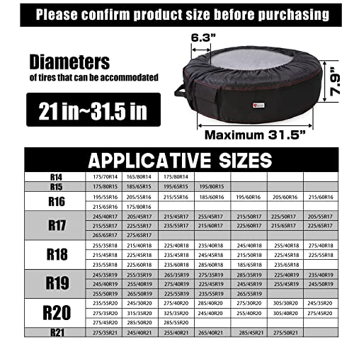 Seasonal Tire Totes, Spare Tire Cover, Portable Winter Wheel, Handle for Easy Transportation, Fits Tires Tire Diameters 21” to 31.5”, Set of 4 Bags Black