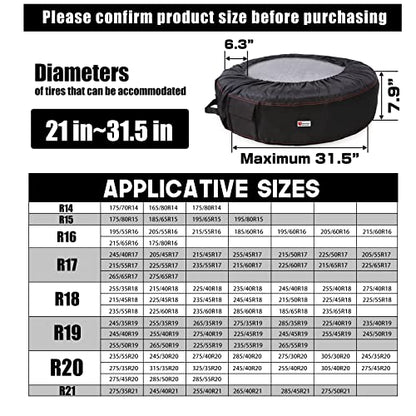 Seasonal Tire Totes, Spare Tire Cover, Portable Winter Wheel, Handle for Easy Transportation, Fits Tires Tire Diameters 21” to 31.5”, Set of 4 Bags Black