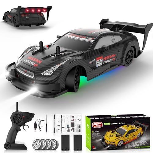 RC Drift Car 1:20 Scale Remote Control Cars 2.4GHz 4WD High Speed RTR Racing Vehicle with LED Lights 2 Rechargeable Batteries and Drifting Tires Racing Sport Toy Car for Adults Kids Boys Girls - color: Black