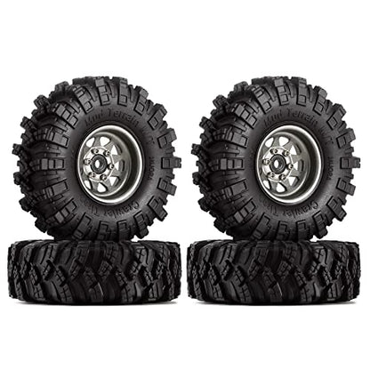 INJORA 1.0 Beadlock Wheel Mud Tires Set Deep Dish 1.0" Wheels Tires for 1/18 TRX4M Axial AX24 SCX24 Gladiator Deadbolt Bronco C10 JLU Upgrade Parts（Grey）