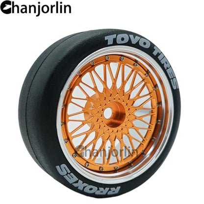 1/10 RC Drift Smooth Tires OD 2.56" & Aluminum Wheels 12mm Hex Hard Drift Racing Tyres for 1:10 1/12 Rally Street On Road Touring Car TT01 TT02 XV02 XV01 TA06 KYOSHO PTG2 4PCS (Gold) - color: Gold