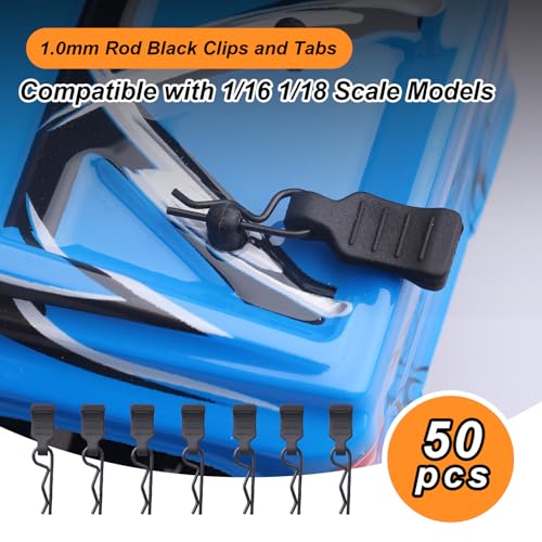 50PCS RC Clips RC Body Clips with Pull Tabs for All 1/16 1/18 Traxxas Axial Redcat Tamiya Team Associated RC Car Shell (Black) - color: Black