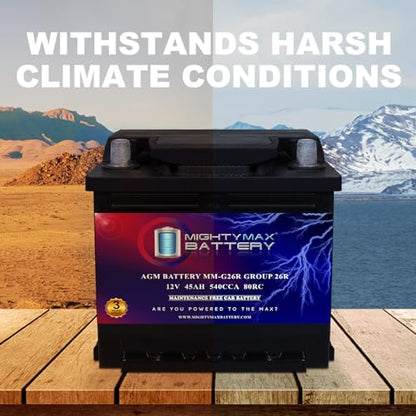 Mighty Max Battery MM-G26R BCI Group 26R 12V 45AH, 80RC, 540 CCA, Rechargeable SLA AGM Battery - style: Group 26R