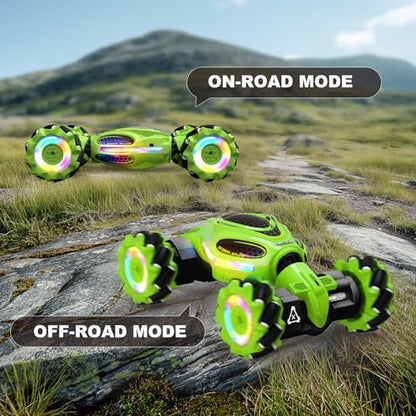 Gesture RC Car, 1:18 4WD Transform Off-Road Stunt Car with Gesture & Remote Control, 360° Flips Drift Vehicle with LED Lights Music, All Terrain Toy Cars Gifts for Boys Girls Age 6-12 - style: 1:18 Green