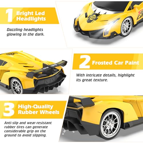 Growsland Remote Control Car, RC Cars for Kids 1:18 Electric Toy Car Hobby Racing Car Toys with Lights & Controller, Christmas Birthday Gift for 3 4 5 6 7 8 9 Year Old Boys Girls - color: Yellow