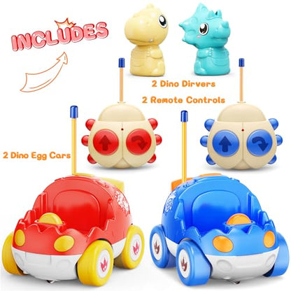 Kidz do 2 Pack Dinosaur Remote Control Cars Toys for Kids 2 3 4 5 Years Old, Christmas Birthday Gifts for Boys and Girls Ages 2-5, Dino Race Car Toddlers Toys with Music and Light(Red Blue) - color: Blue&red