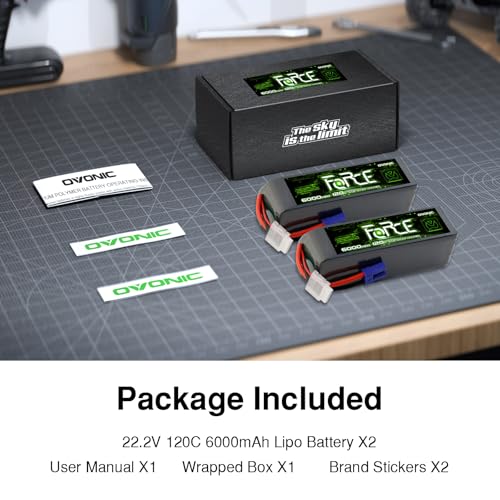 OVONIC 2-Pack Force 6S 6000mAh 120C 22.2V LiPo Battery w/ EC5 Plug & Checker for Arrma Outcast, 90mm EDF Jet & Long Flight