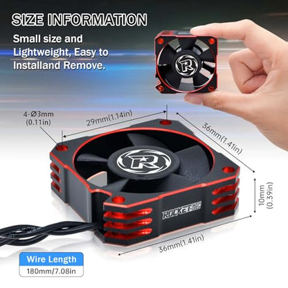 RC Motor Cooling Fan 35mm 21000RPM 8.4V Aluminum RC Cooling ESC Fan for 1/10 1/8 RC Car 3650 3660 3670 Brushless Motor (Black+Red) - style: Red