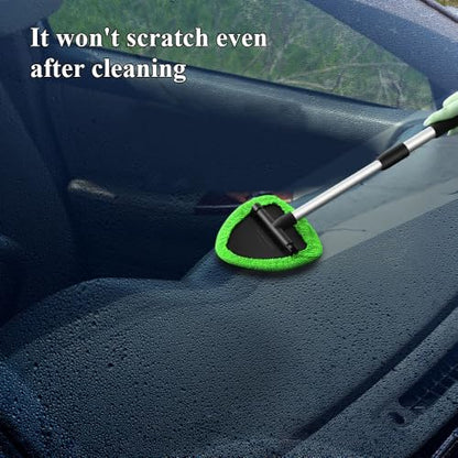 Windshield Cleaning Tool, Car Window Cleaner, Windshield Cleaner with 4 Washable Reusable Microfiber Pads and Extendable Handle, Auto Glass Wiper Cleaning Kit Universal for Car (Green) - color: Green