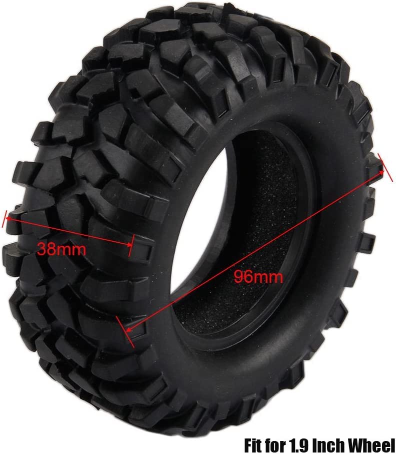 96mm RC Off Road Climbing Car Tires,WONFAST 4PCS RC Crawler Rubber Tires 1.9 inch Wheels Tyres Set for 1:10 RC Rock Crawler Car for Axial SCX10 D90 TF2 MST Tamiya TRX-4 Parts - color: 96mm