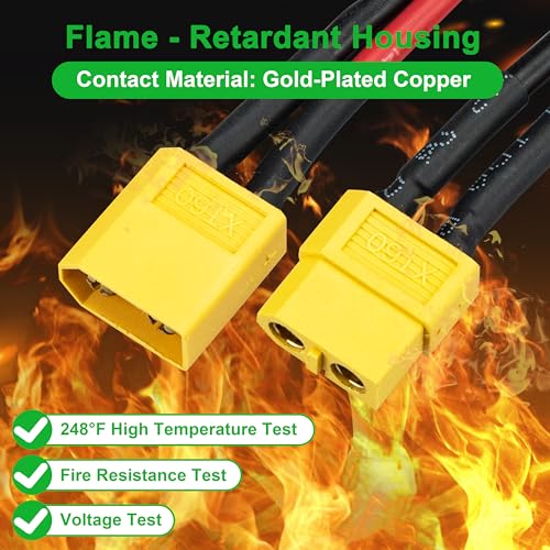 2-Inch 16AWG Silicone Wire XT60 Male to EC3 Female Adapter - High Temp 248°F, 600V, for FPV Drones, RC Cars, Battery Chargers & ESC